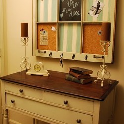 Old window becomes bulletin board.