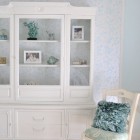 The color combo is fab! And I like the idea of the wallpaper in and outside of the hutch.