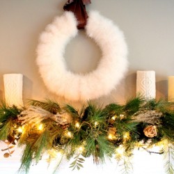 Love this Christmas mantel so much!! Especially the furry wreath.