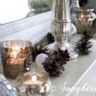 Christmas decoration in silver, white and brown for my mantel