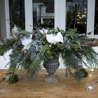 garden table decor Christmas greens, centerpiece, pine cone wreath (9)