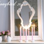 layered mirror mantel decoration with cupcake candle sticks