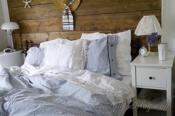 summer bedroom with blue and white bedding at Songbirdblog 17 copy