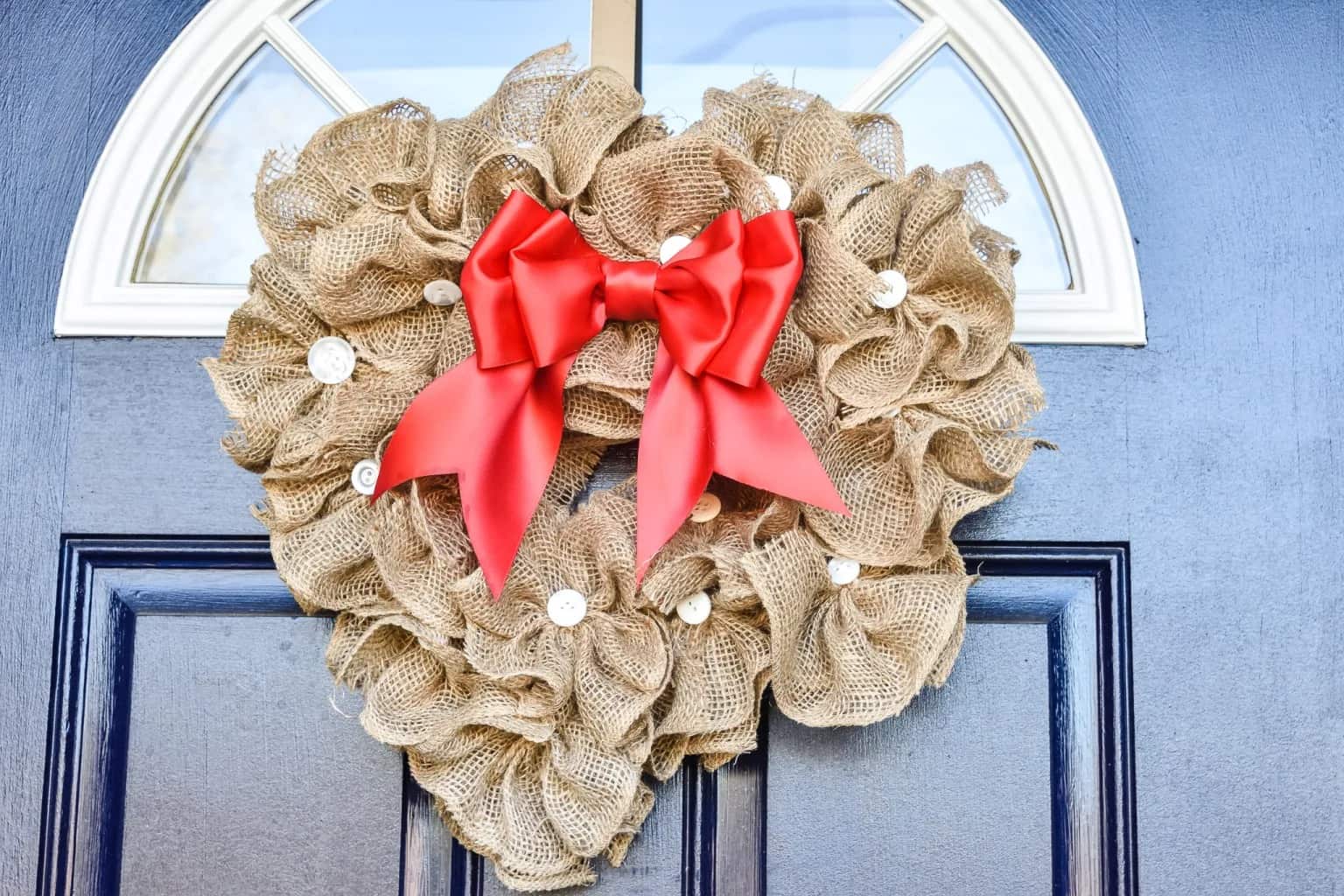heart shaped valentines wreath made with burlap