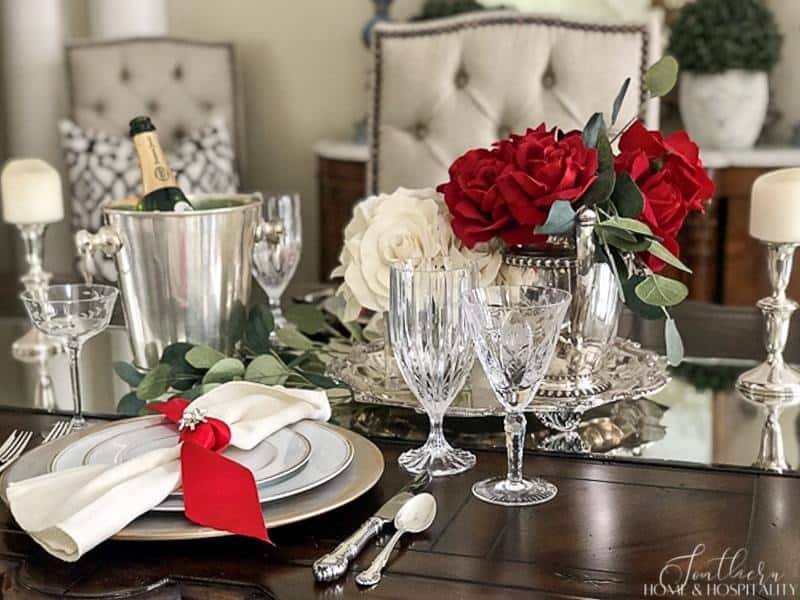 Classic table set for Valentine's Day