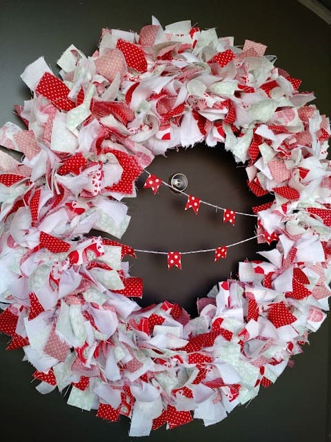 red and white rag wreath