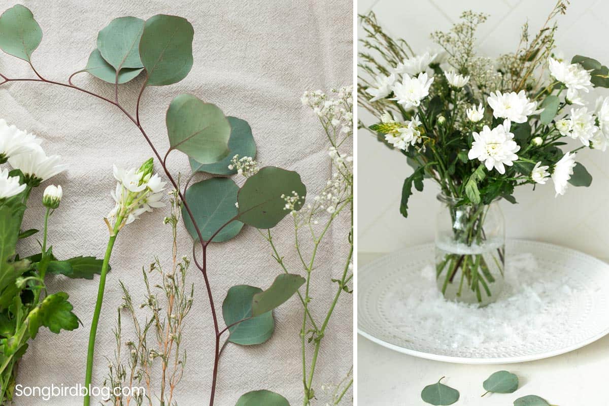 diy white winter flower arrangement