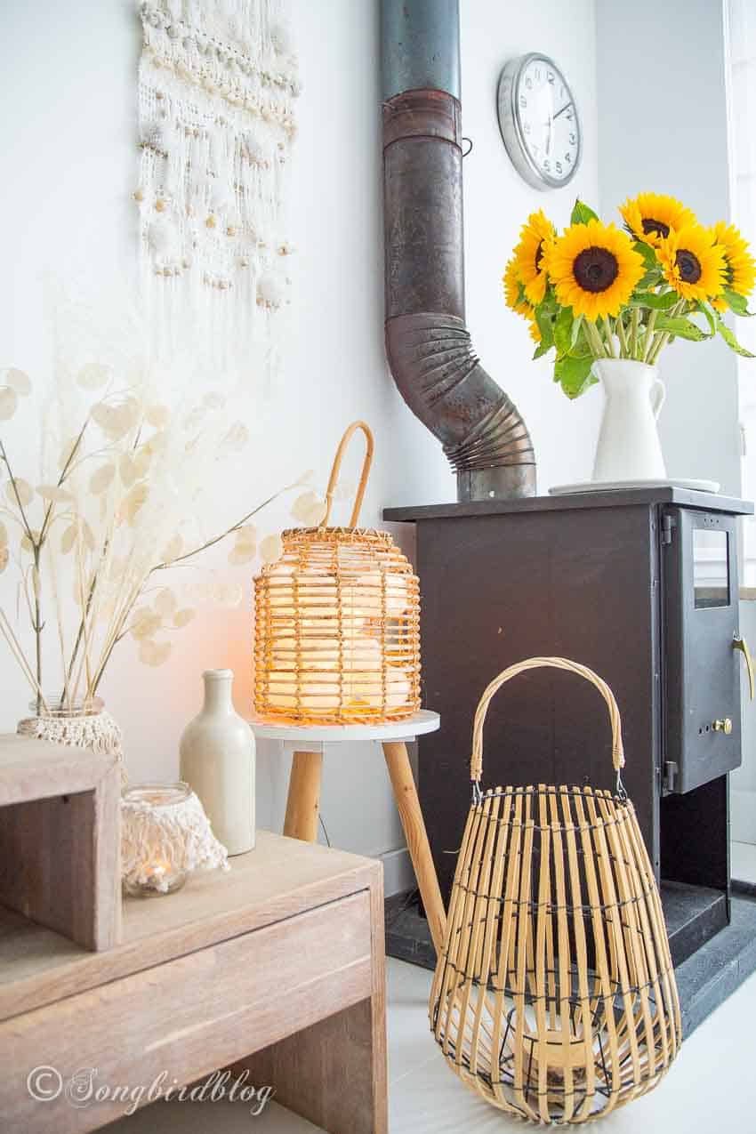 fall home tour with light colors and fresh sunflowers