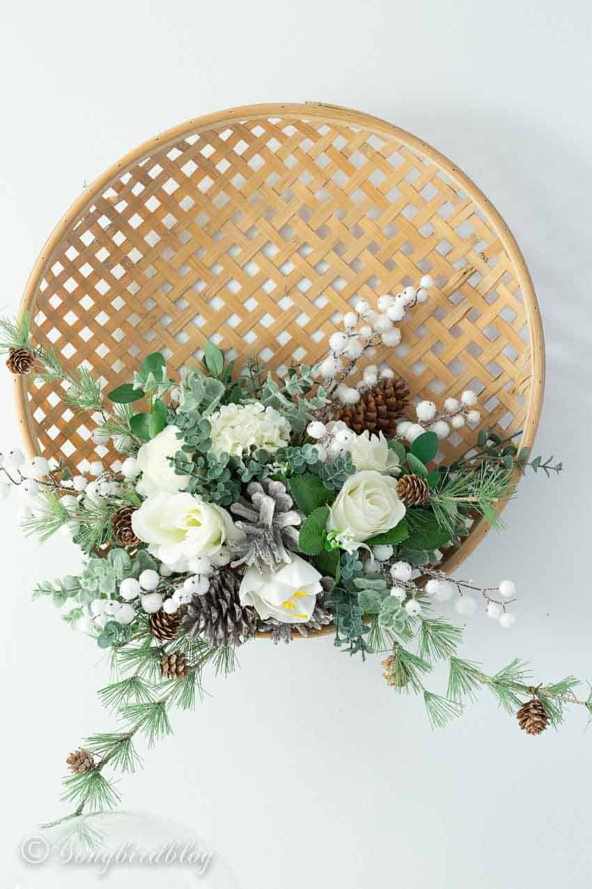 faux floral arrangement winter wreath idea