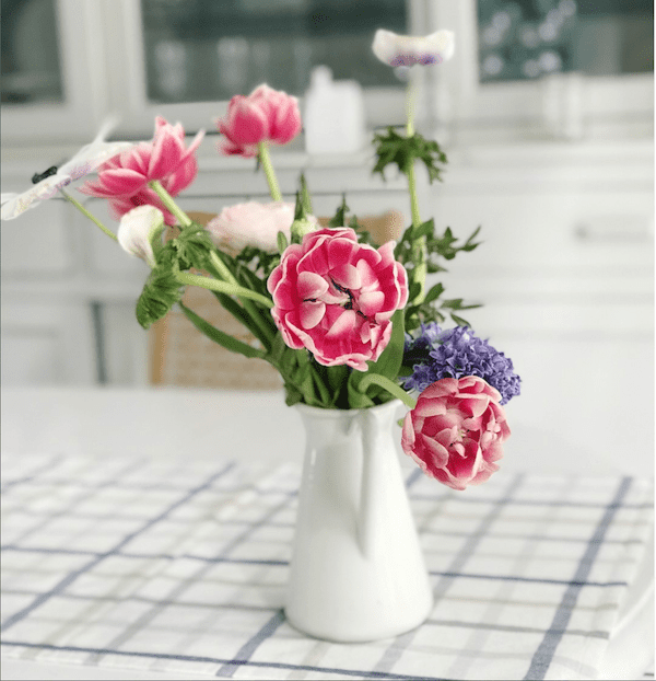mixed flowers spring bouquet with tulips